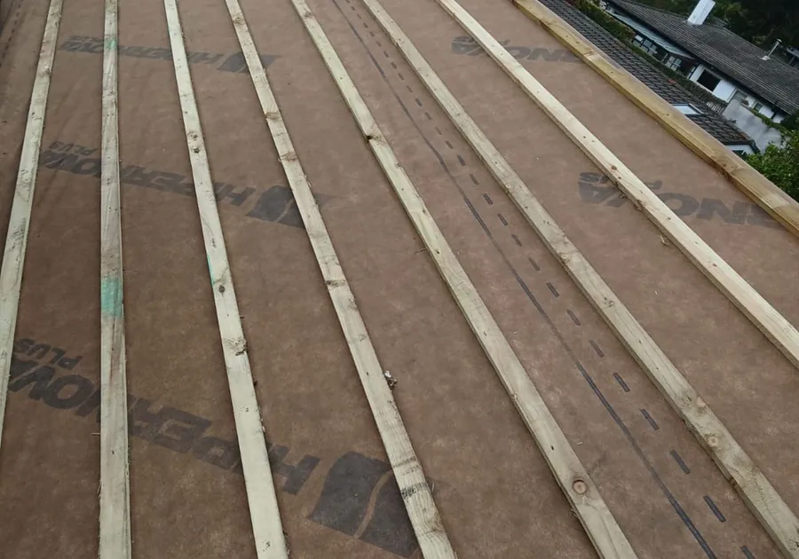 Whole roof slope in new breathable membrane and treated battens, Global Roofing and Guttering, Dublin