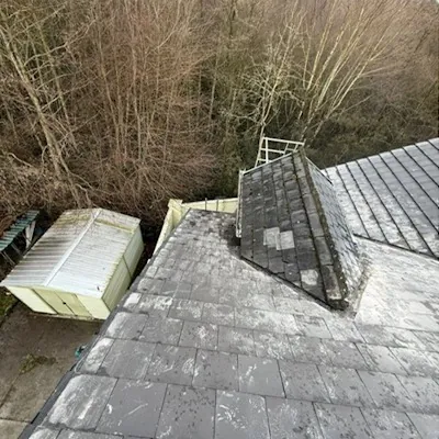 Tired slate roof and hipped dormer before the re-slate began, Global Roofing and Guttering, Dublin